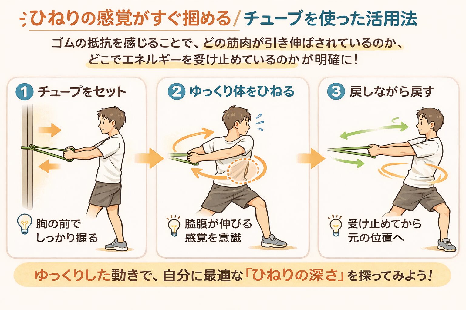 ひねりの感覚がすぐ掴める、チューブを使った活用法