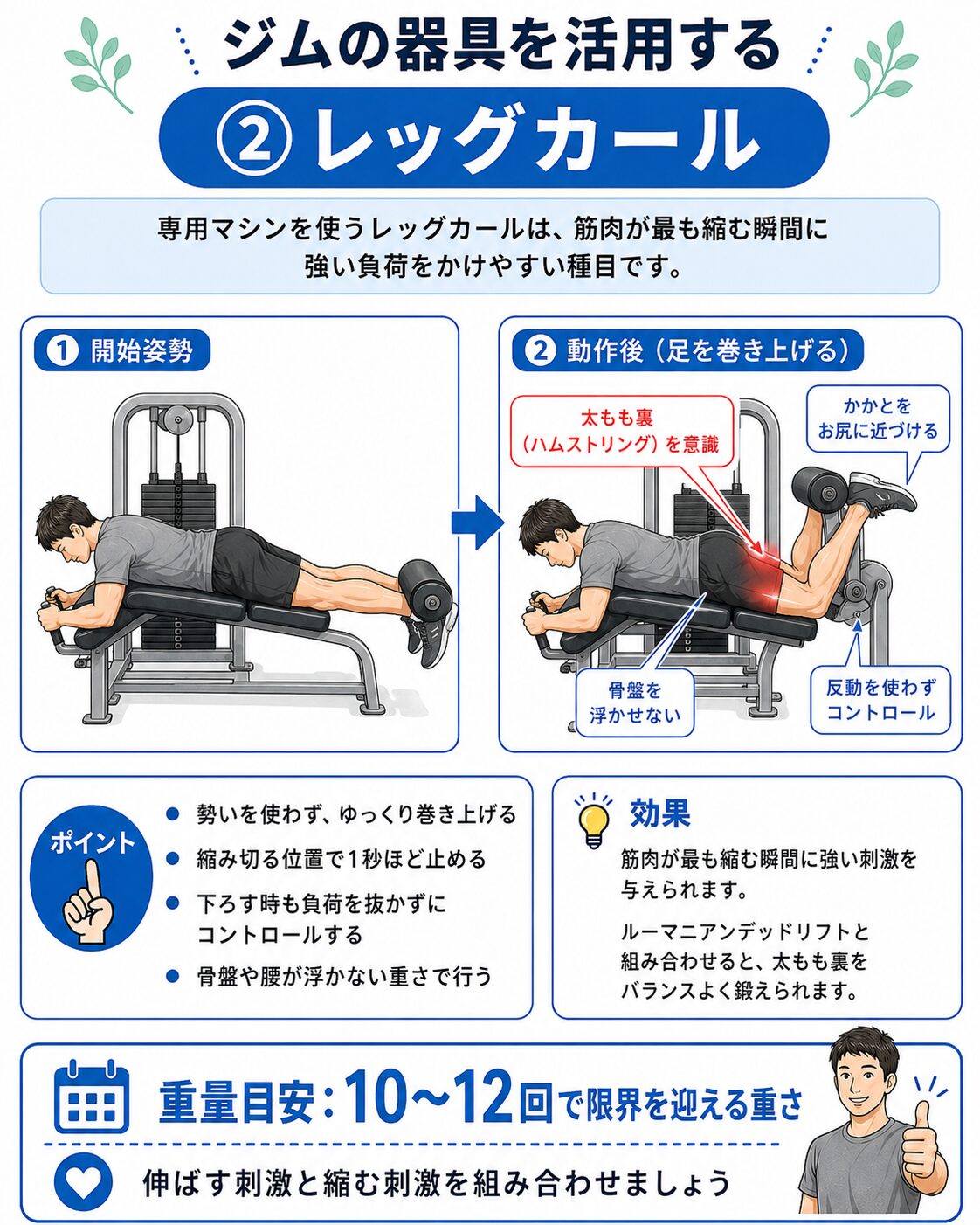 ジムの器具を活用するルーマニアンデッドリフトとレッグカール
