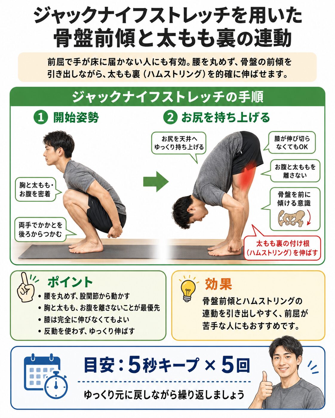 ジャックナイフストレッチの手順